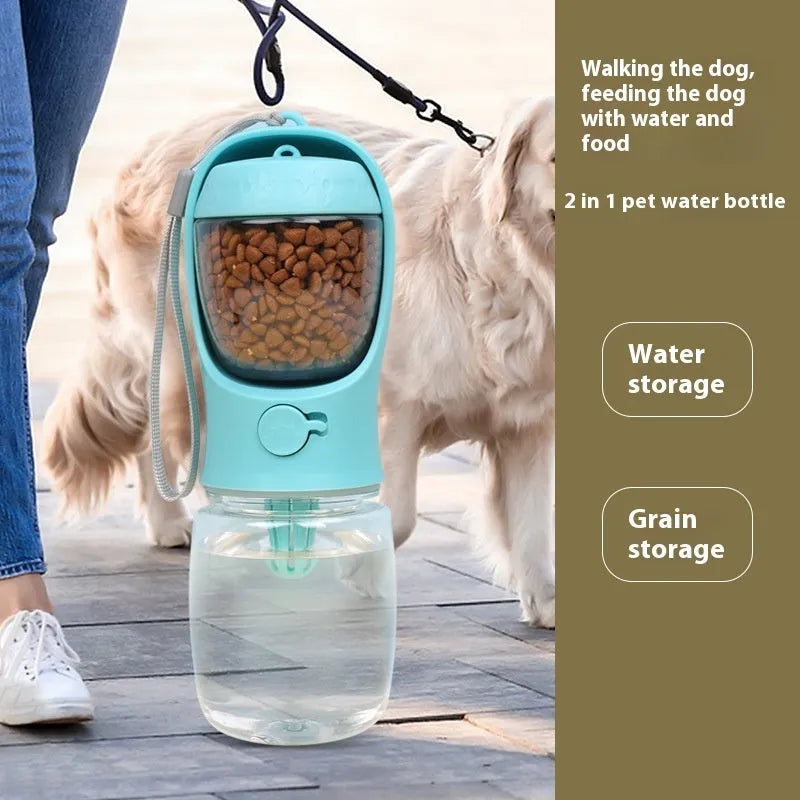 Blue portable plastic dog drinking cup with two-in-one design for outings