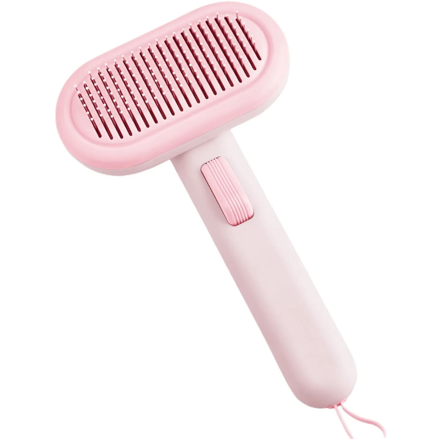 Large light grey pet grooming comb with stainless steel teeth and a built-in one-click shaver in the handle.