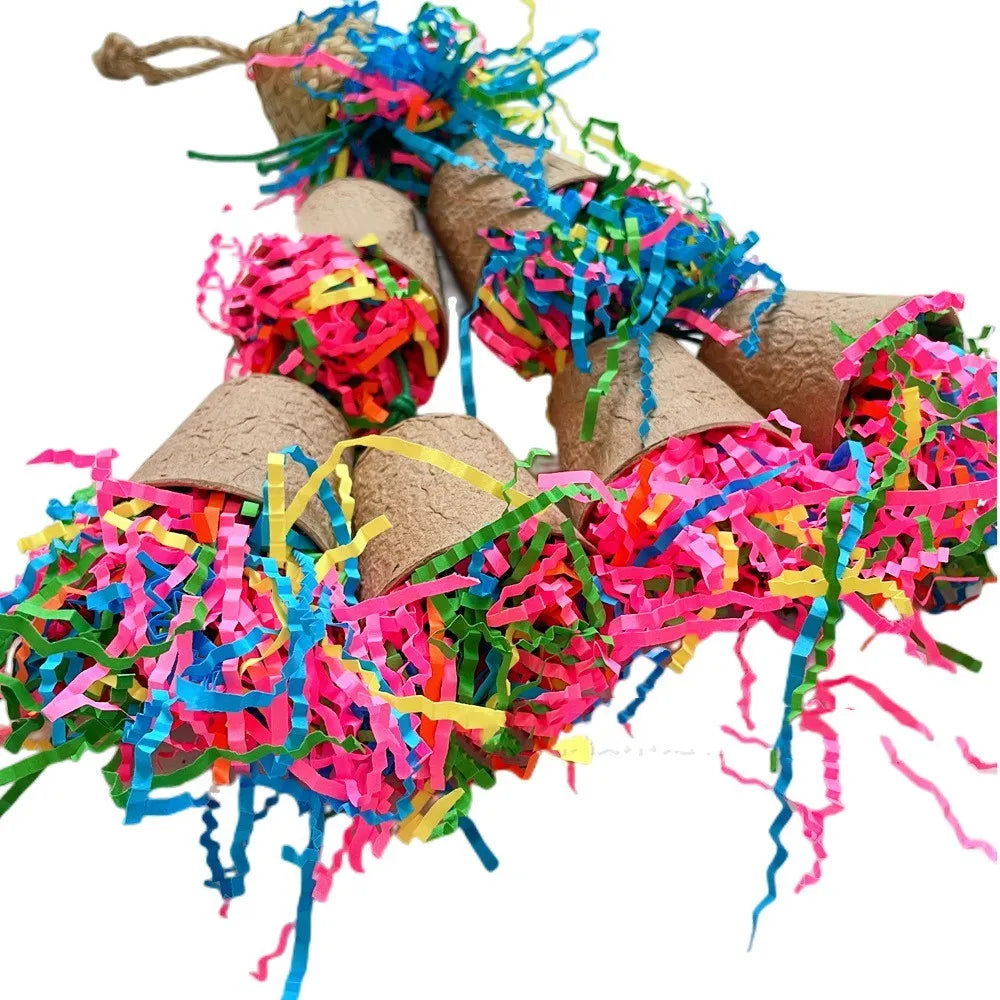 Parrot paper cup palm weaving gnawing toy hanging with woven texture visible