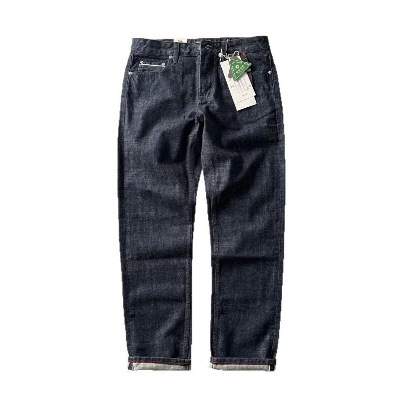 Men's straight leg jeans in American retro style with primary colour wash and mid waist design
