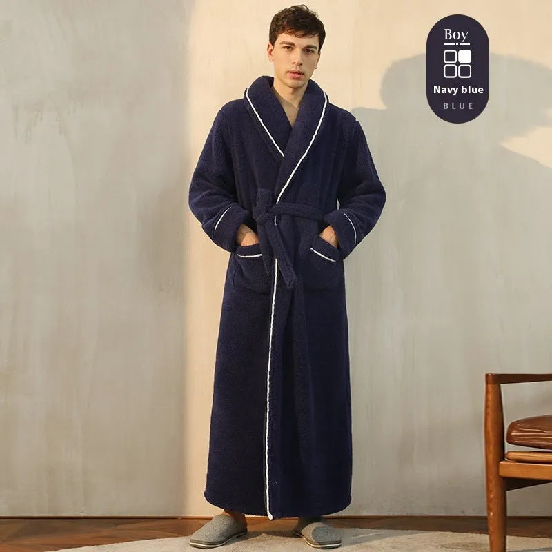 Plus size thickened flannel bathrobe for couples in winter with super thick 301-350 gsm fabric