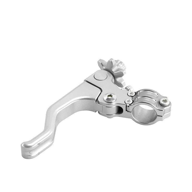 Aluminium alloy two-finger motorcycle clutch lever shown in various colour options including red, black, and silver.