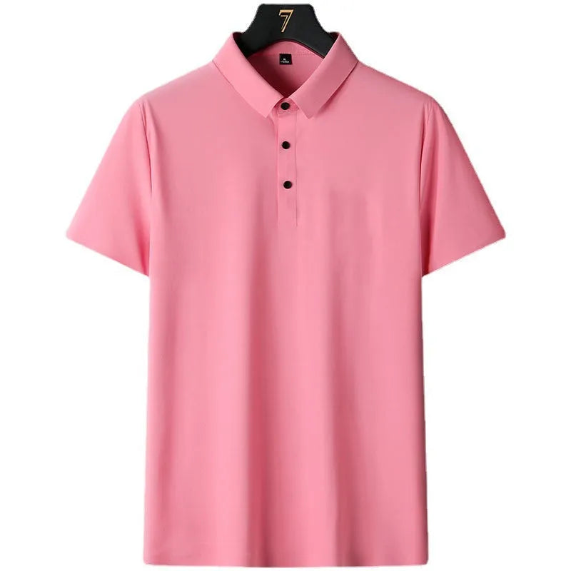 Non-ironing men's solid colour short sleeve business casual shirt on a hanger