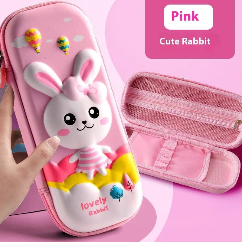 3D leather pencil case with embossed holographic character design showing textured surface detail