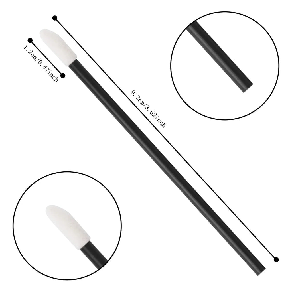 Pack of disposable lip brush applicators with flocked heads and black handles on a white background.