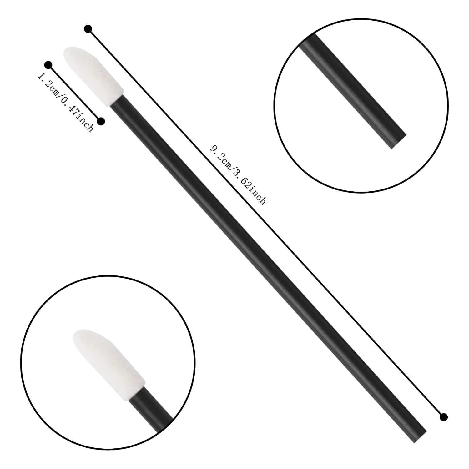 Pack of disposable lip brush applicators with flocked heads and black handles on a white background.