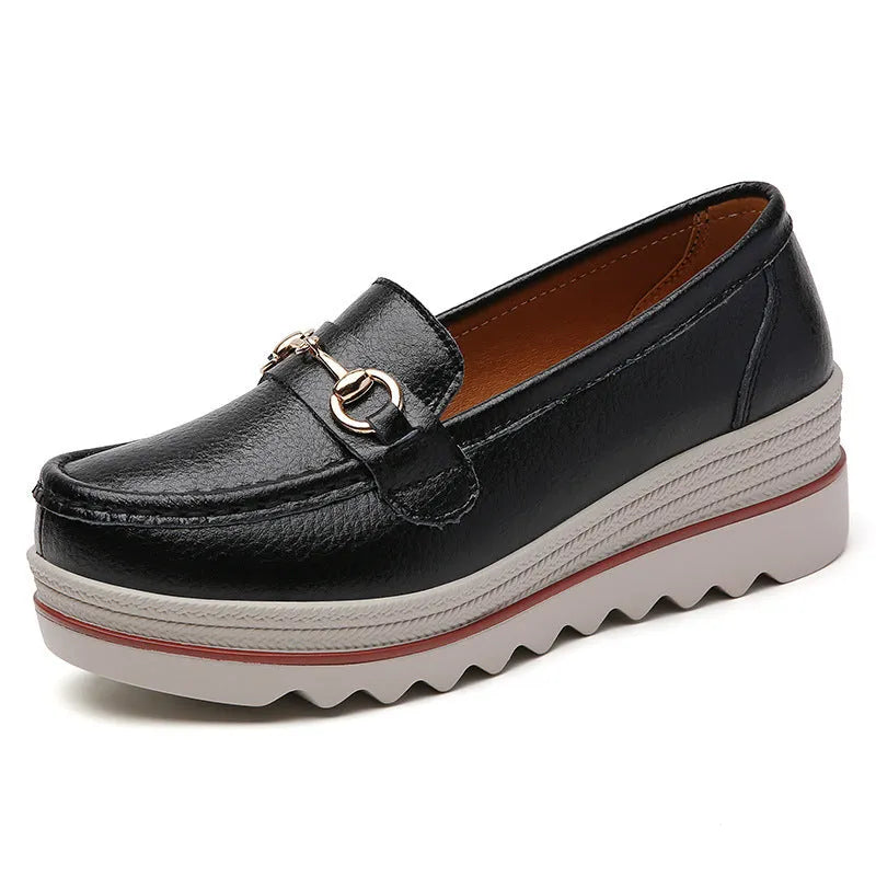 Slip-on oversized synthetic leather casual shoes for women in beige, round toe, rubber sole