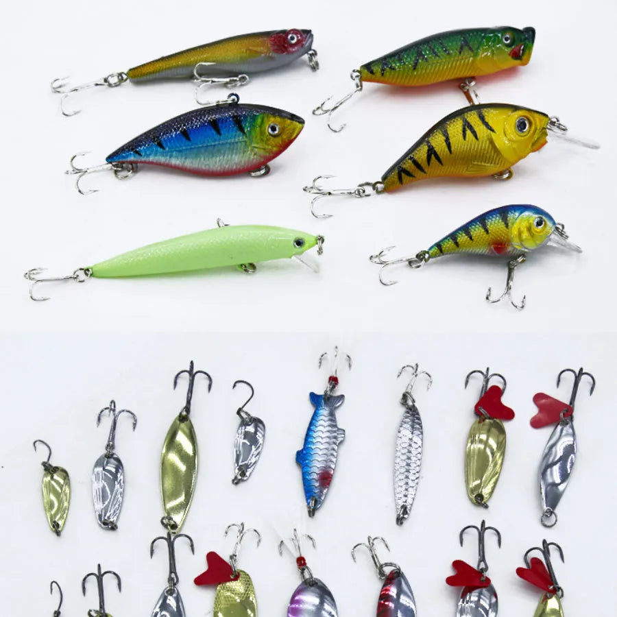 132-piece fishing lure set with soft baits and fishhooks in rose red colour