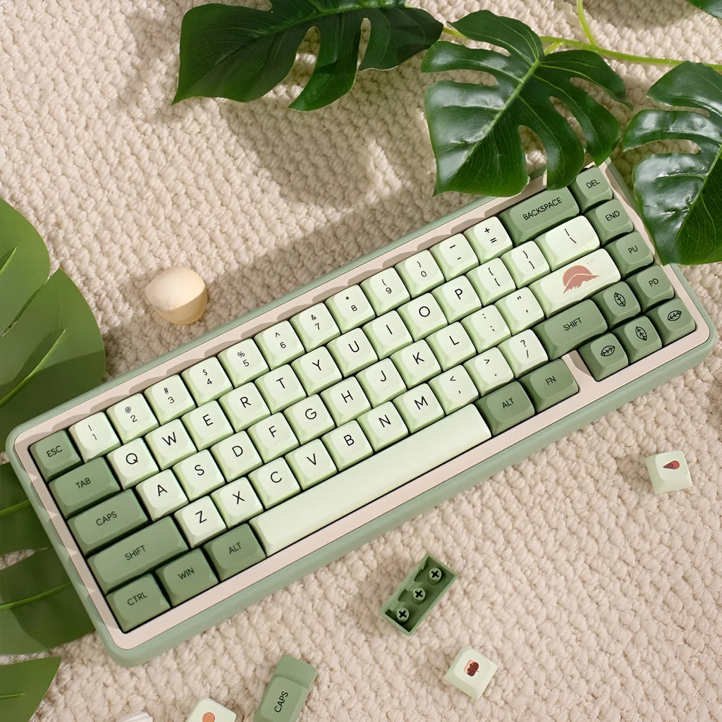 124 Key Matcha green PBT sublimation keycap set for mechanical keyboards laid out flat.
