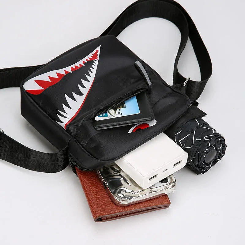 Men's small casual crossbody shoulder bag in Oxford cloth with animal print pattern