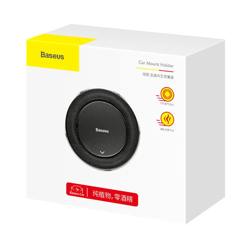 Round aluminium alloy car fragrance holder with scent tablets in black, red, or silver colour