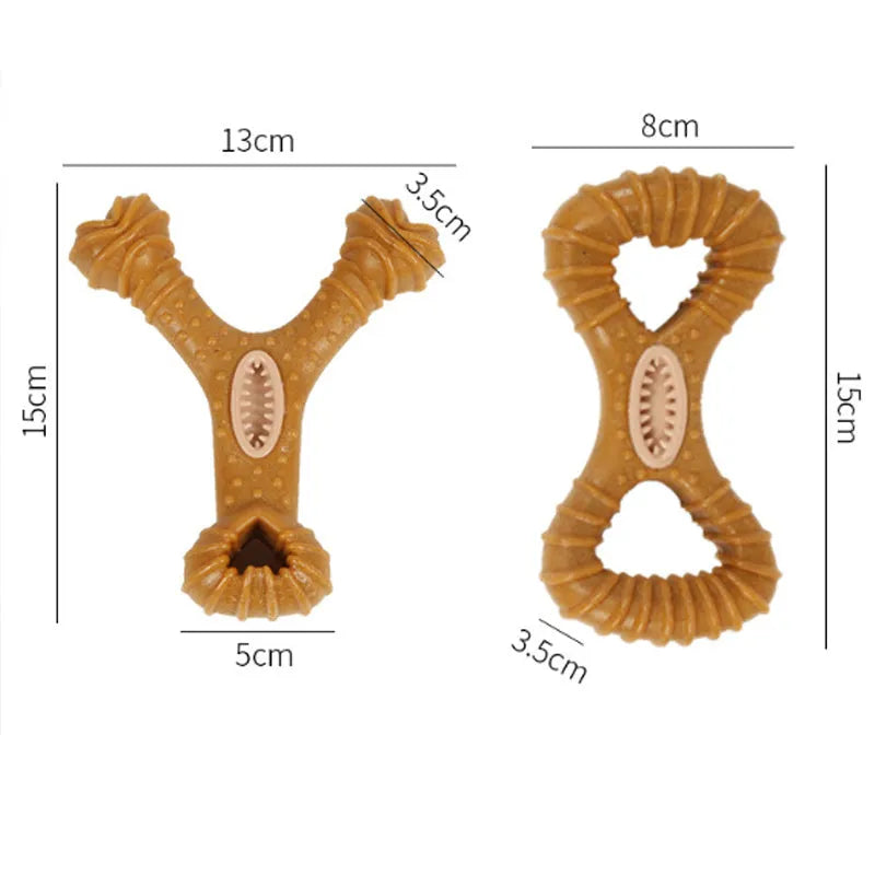 Natural rubber dog chew bone toy in Y-shape and 8-shape designs for teeth cleaning