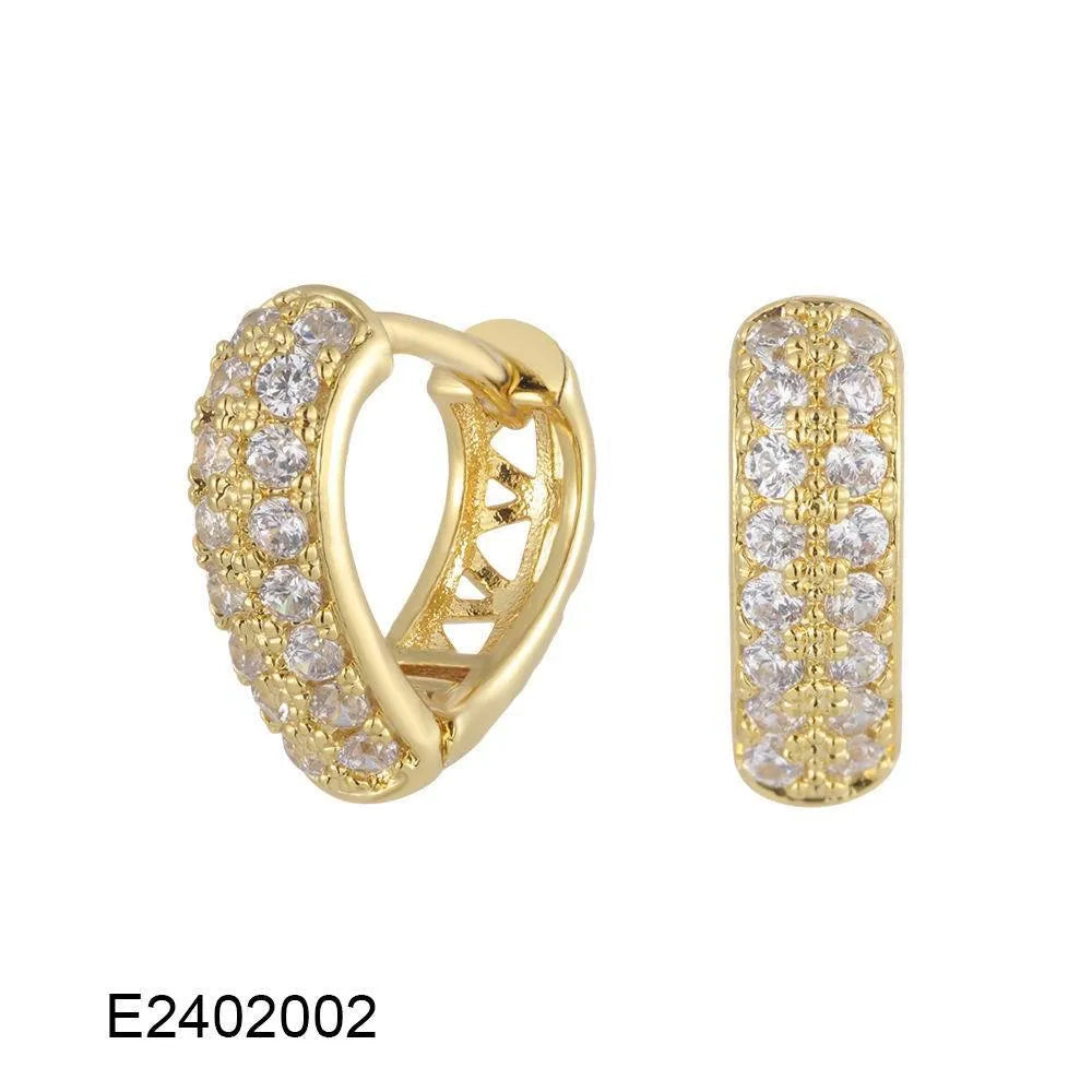 Brass gold plated heart-shaped zircon clip earrings for women with gang drill pattern