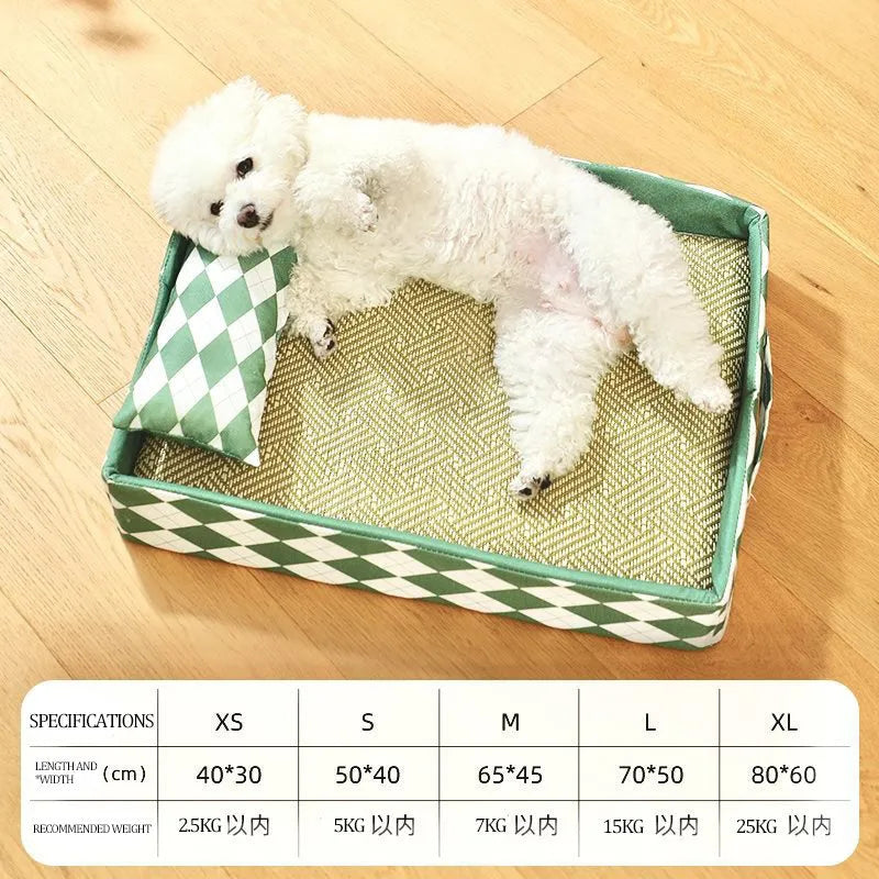Blue woven rattan cat mat serving as a litter mat and summer bed for kittens and cats.