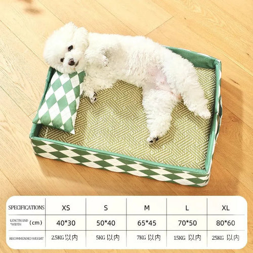 Blue woven rattan cat mat serving as a litter mat and summer bed for kittens and cats.