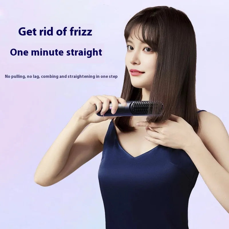 Portable charging negative ion straight hair comb in white, blue, or grey with ABS construction