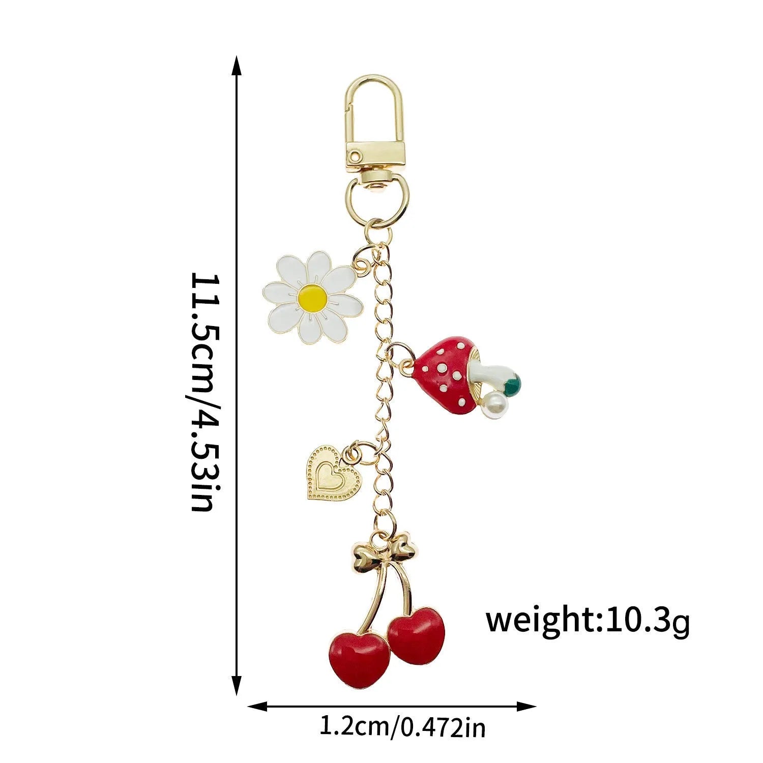 Red mushroom love heart rose heart-shaped alloy keychain with oil drip finish and unicorn pattern
