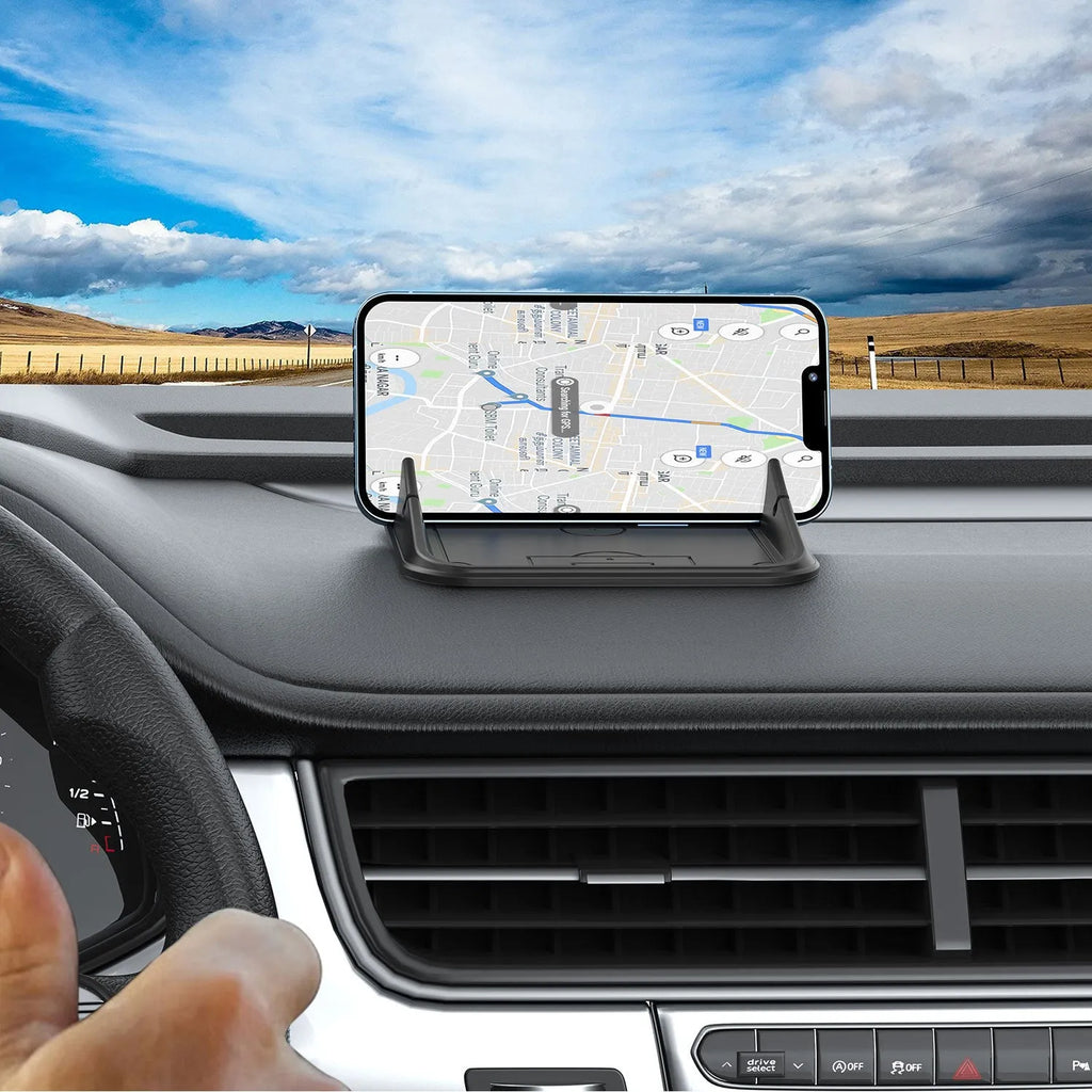 Silicone automobile phone holder Peak-X5 on car dashboard with phone attached