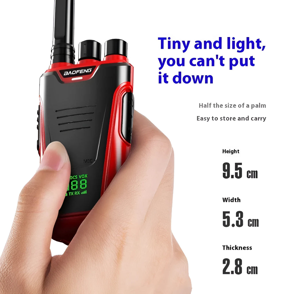 Red and yellow hotel restaurant intercom pager showing compact 95mm size with USB charging port