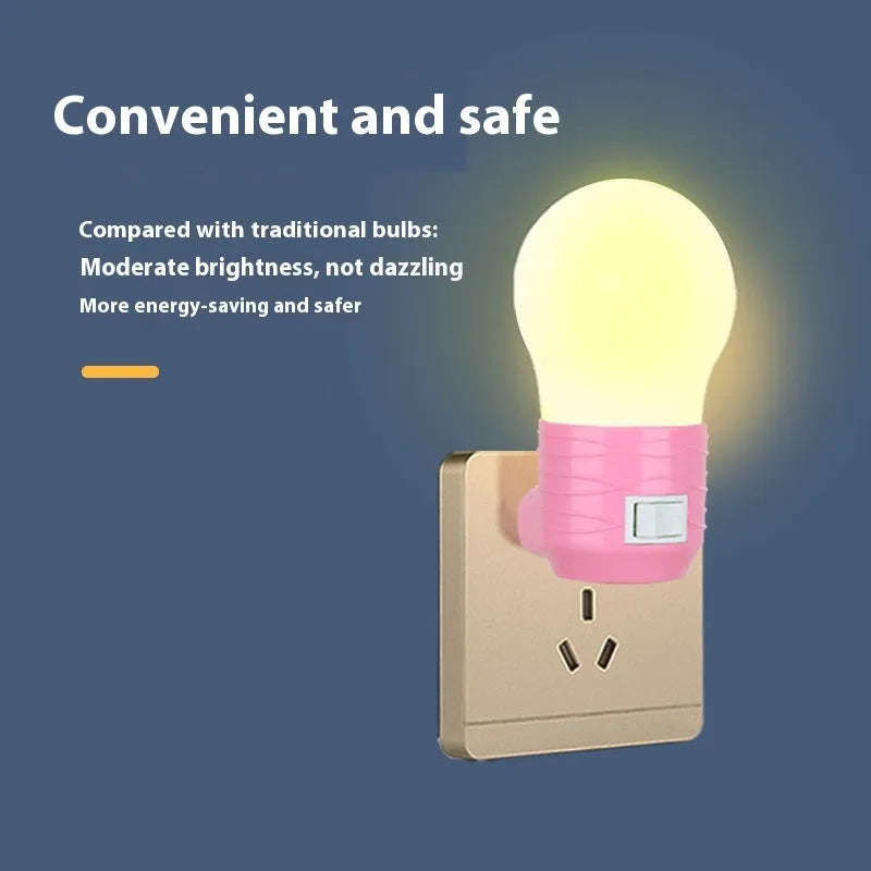 Compact round plug-in bedside baby lamp in white, blue or pink with white or warm light options