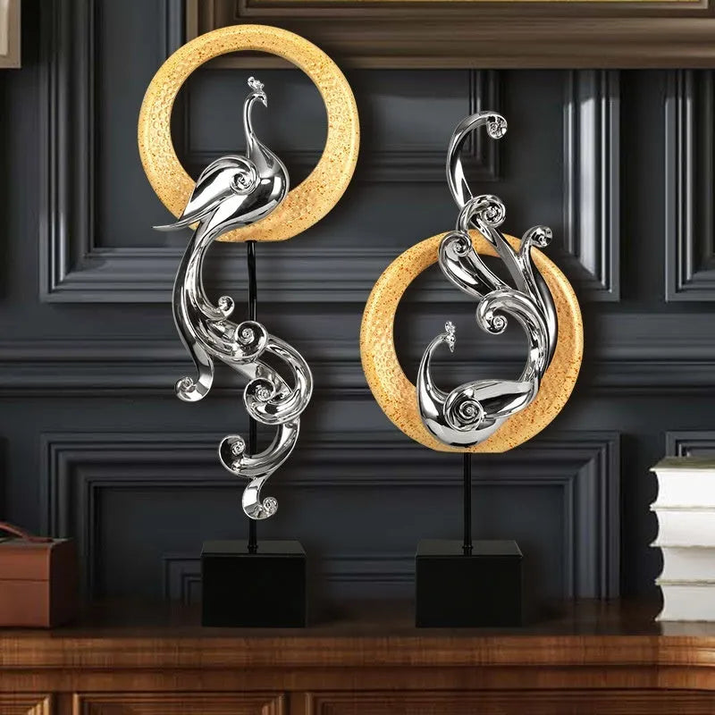 European style synthetic resin Phoenix ornament in rose gold, elegant silver, or festive red colour.