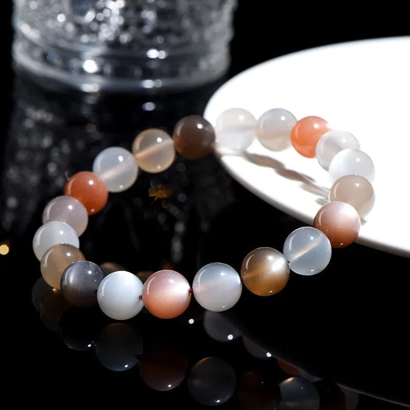 Natural colourful moonlight moonstone duobao bracelet with 8mm beads in single circle arrangement