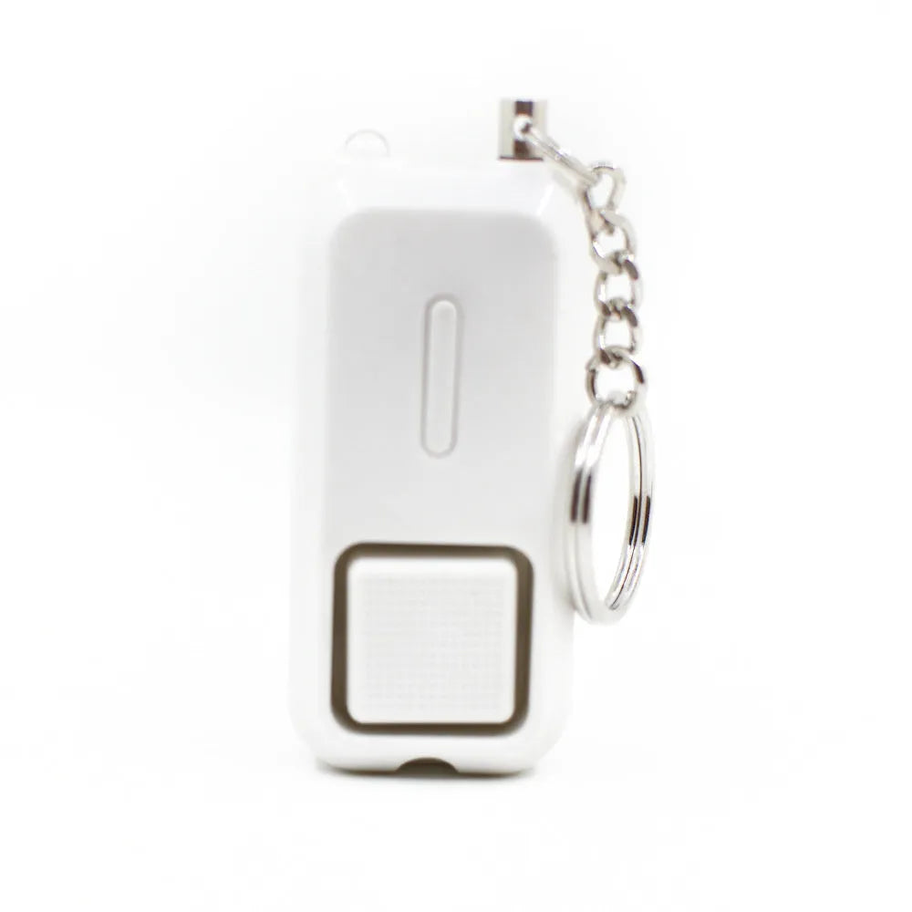 ZQ-202 personal safety alarm in pink, black, white, yellow or green with compact 65x30x12mm dimensions