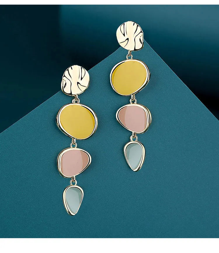 Morandi three-colour oil dripping disc earrings with sterling silver alloy needles