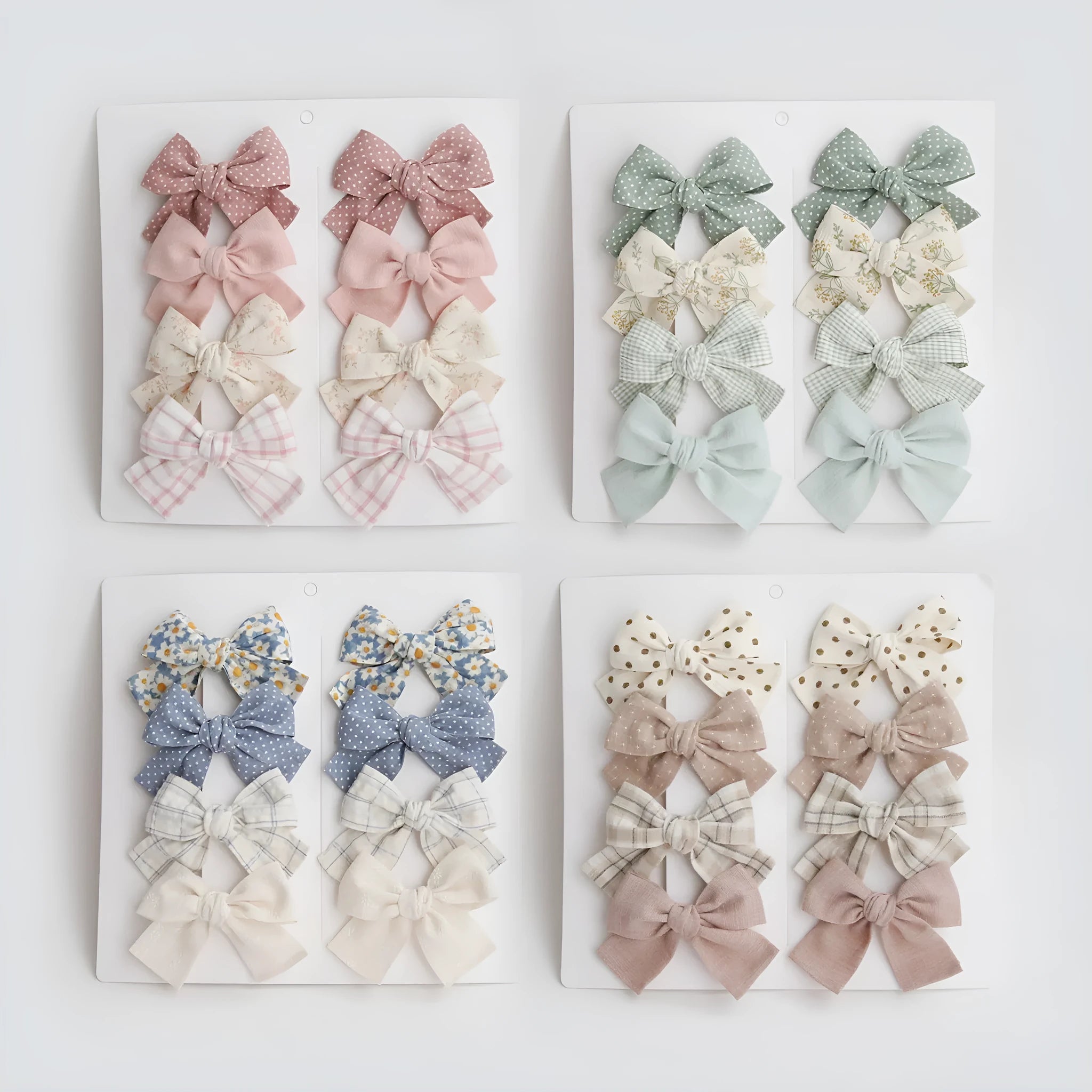 Children's eight-piece cloth bow hairclip set in dovetail shape with multiple colour options