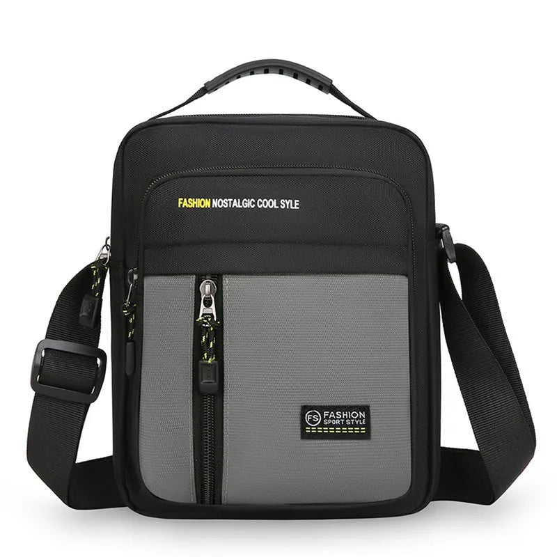 Men's green nylon casual crossbody messenger bag with a single shoulder strap.