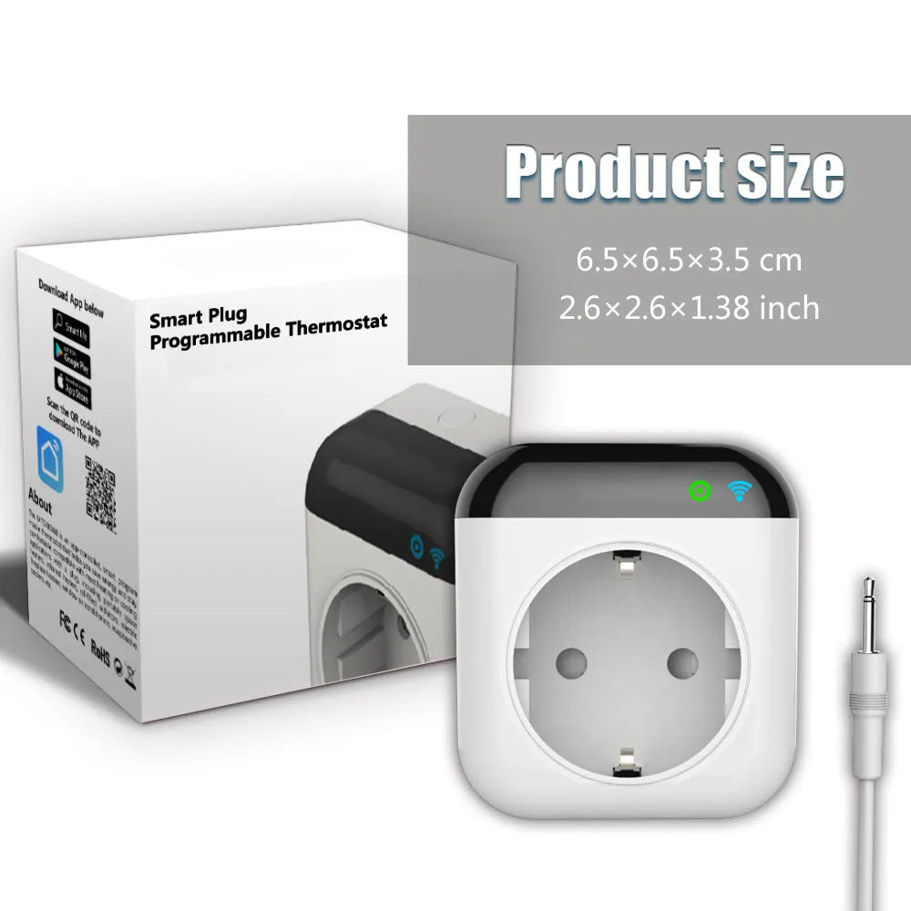White Tuya smart temperature control socket with US plug and temperature sensor probe