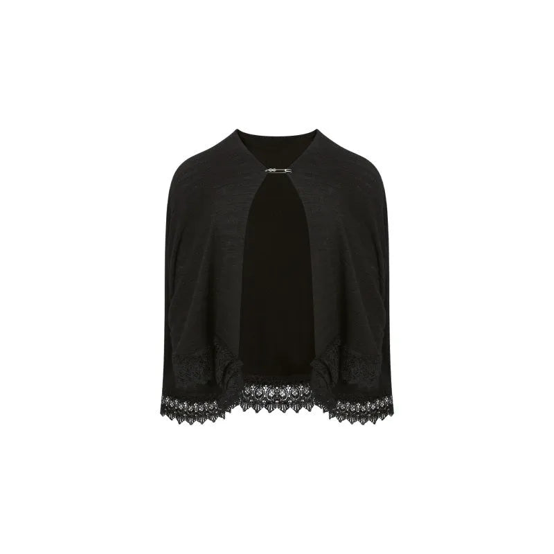 Black micro transparent top, lace cake dress, and knitted shawl three-piece Gothic set for women, summer style, Asian sizes