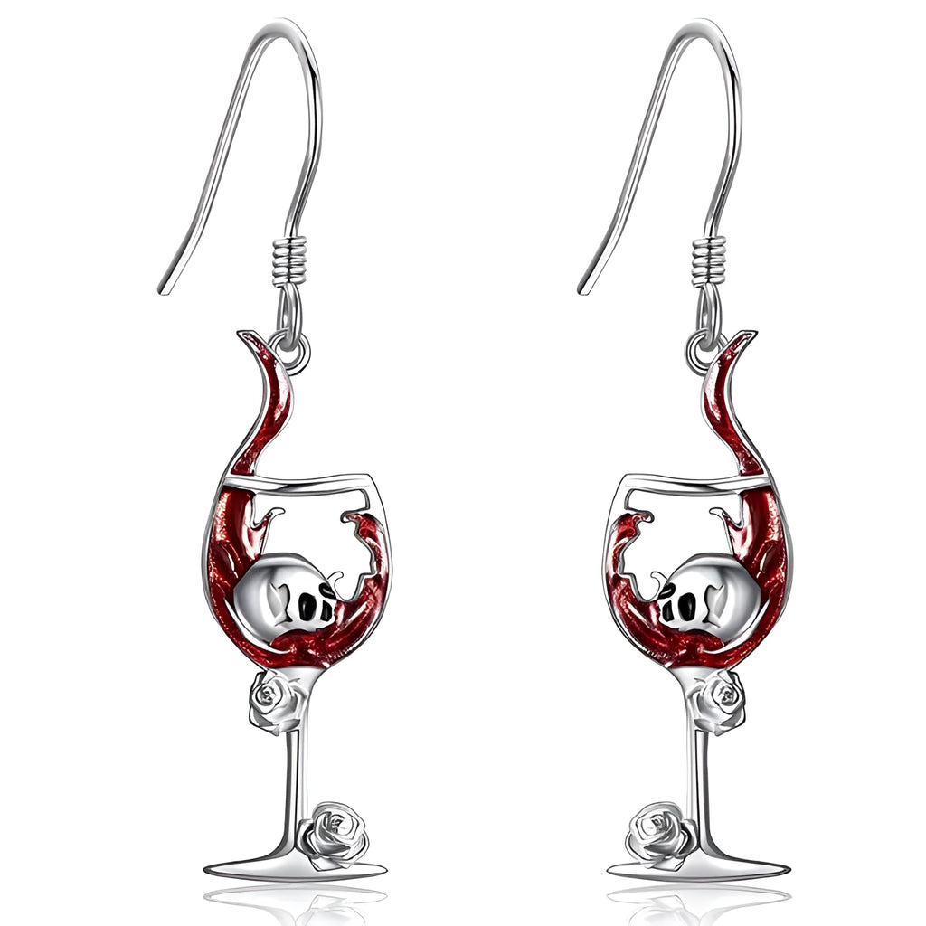 Halloween skull wine glass creative earrings in zinc alloy with electroplated finish