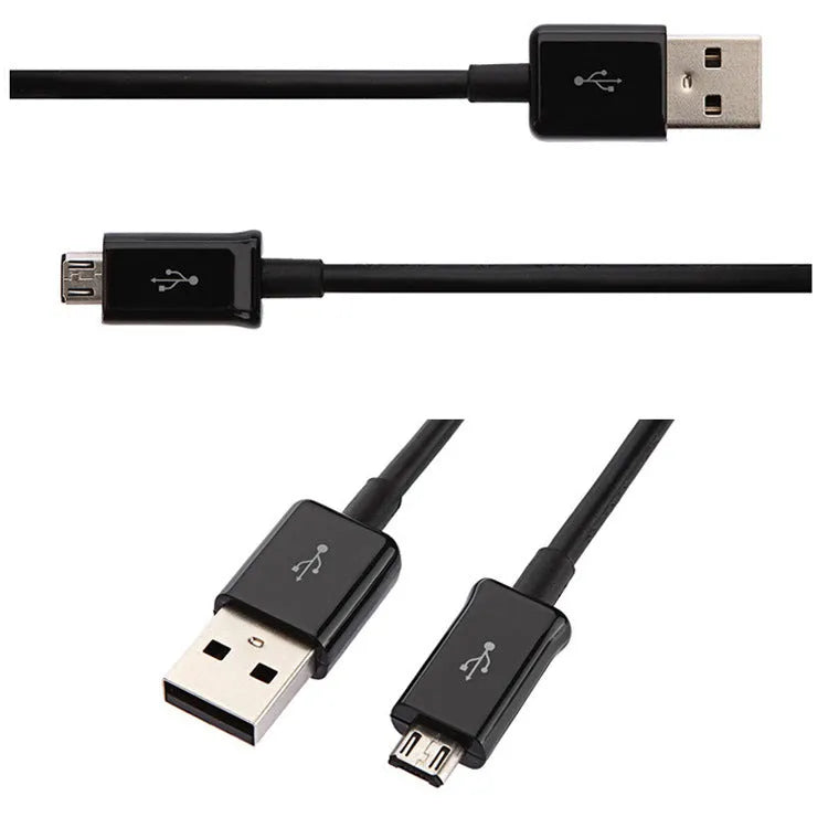 Black universal Android data cable with Micro USB connector showing 1 metre length