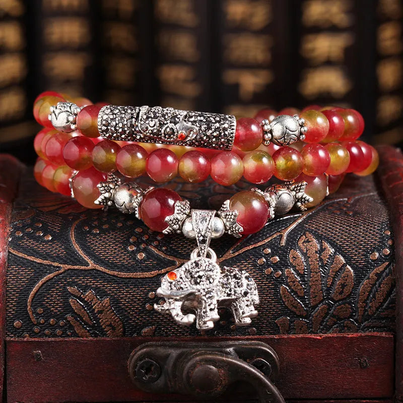 Watermelon crystal bracelet with Chinese knot fastening in 6mm or 8mm style options