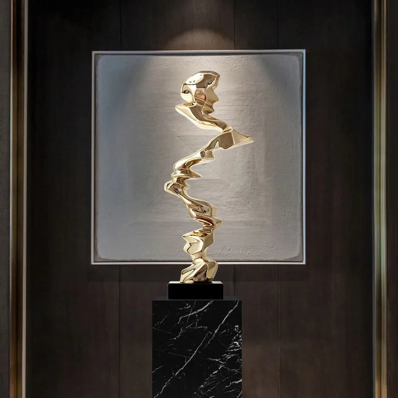 Abstract still life sculpture in Ran Ran Rose bright gold, elegant silver, or phantom blue.