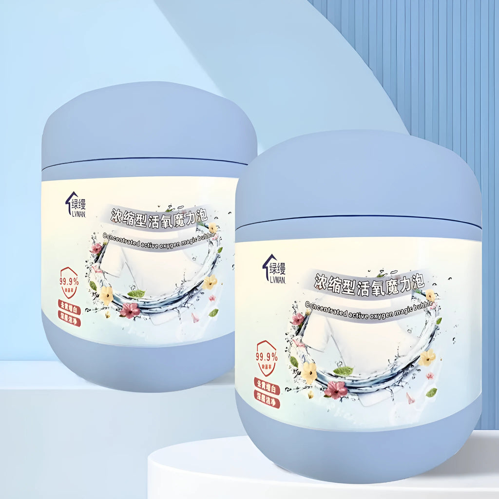 Bottle of Strong Decontamination Salt Fizzer Active Oxygen Bleaching Powder, 400g net content, for laundry stain removal.