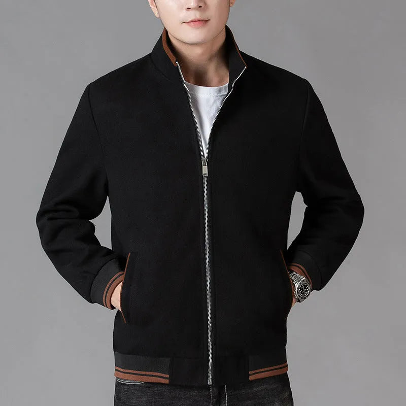 Men's grey sports-style fleece jacket with long sleeves and a stick pocket on the arm.