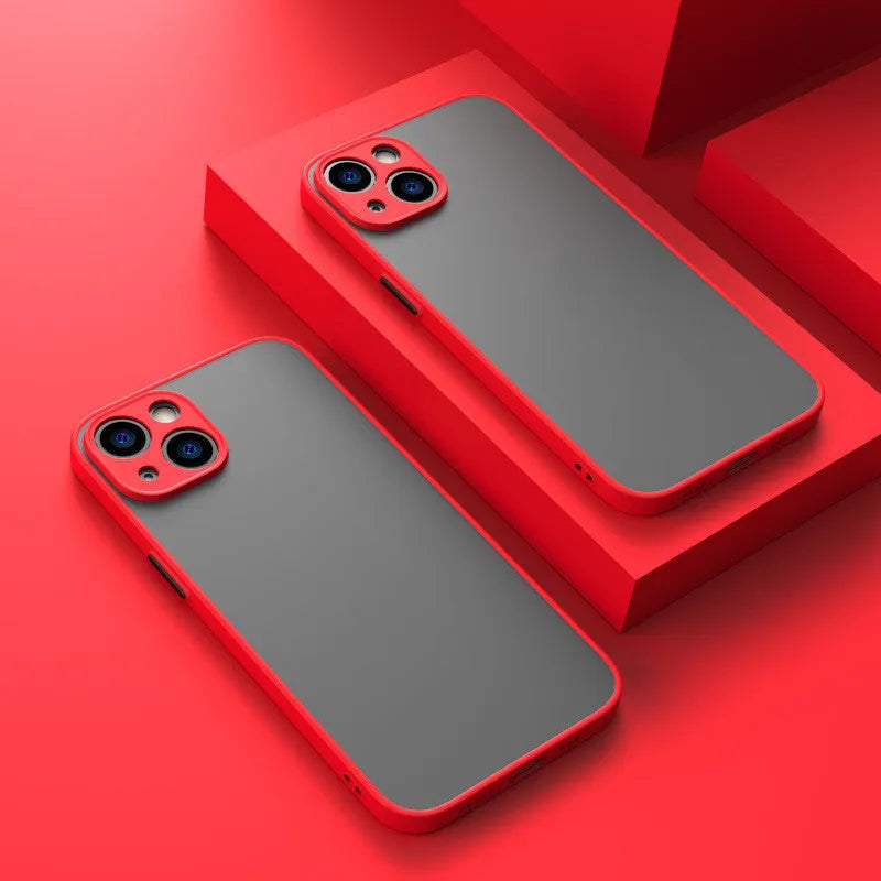 Frosted hard iPhone case with textured skin-sensing back and full camera lens protection in dark night green.