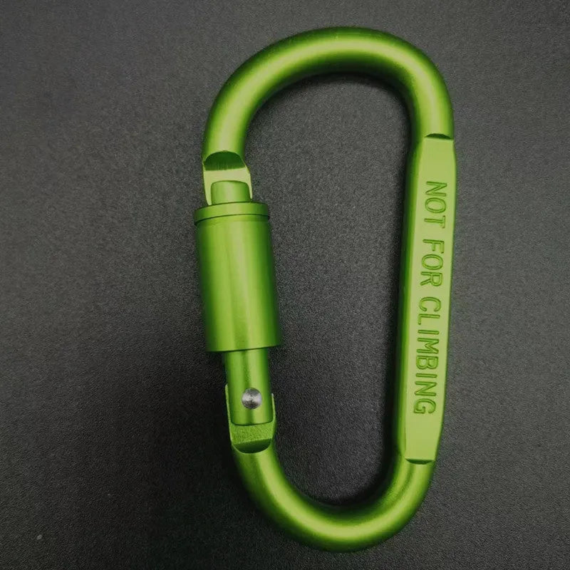 D-type aluminium carabiner with lock measuring 8cm in multiple colour options