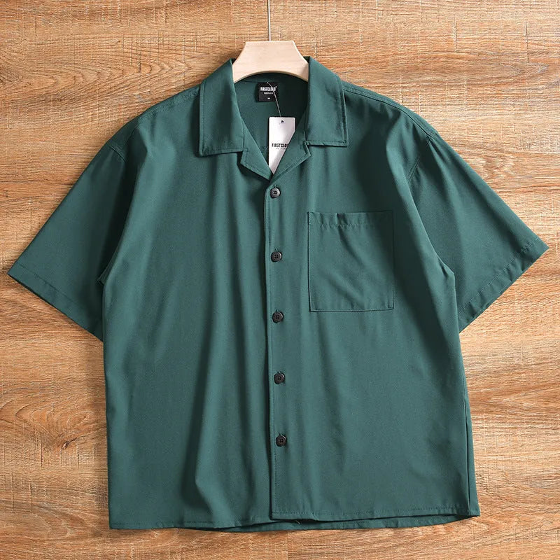Men's lightweight pure cotton loose short sleeve shirt in solid colour