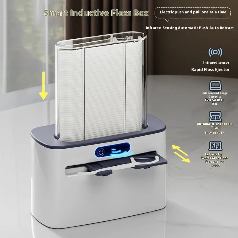 Rechargeable intelligent induction dental floss box in dark grey, light grey, or gold colour