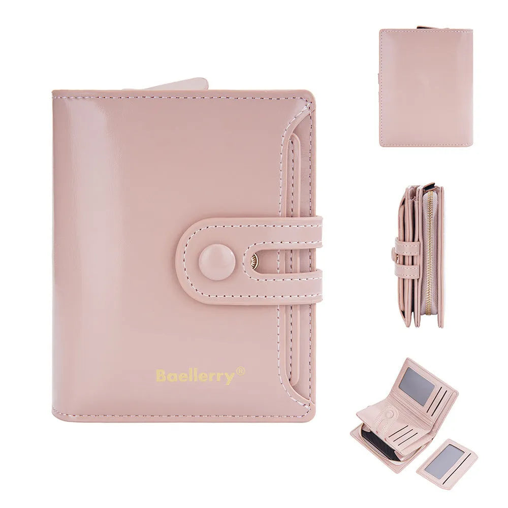 Women's PU leather card holder wallet shown in multiple colour options.