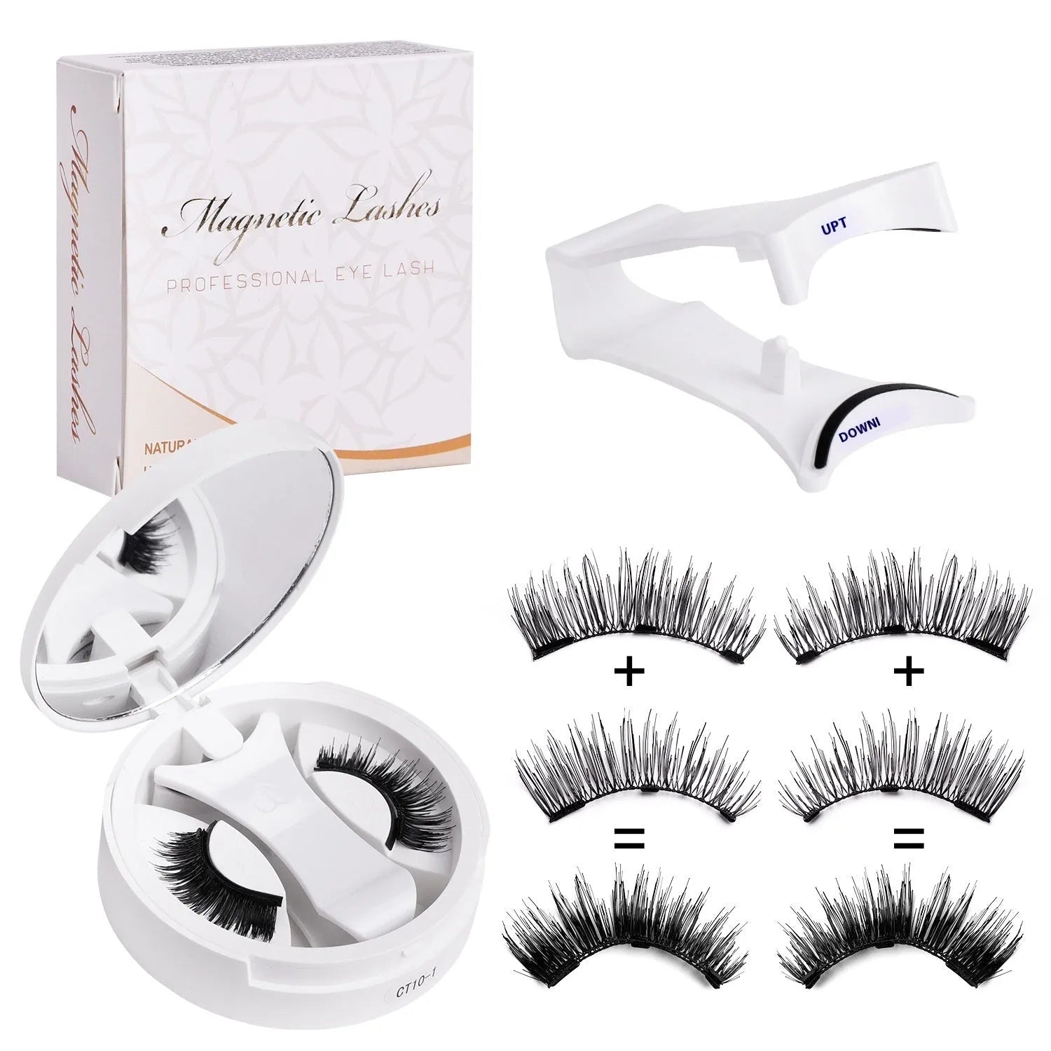 False eyelashes stored in integrated soap holder case with magnetic closure