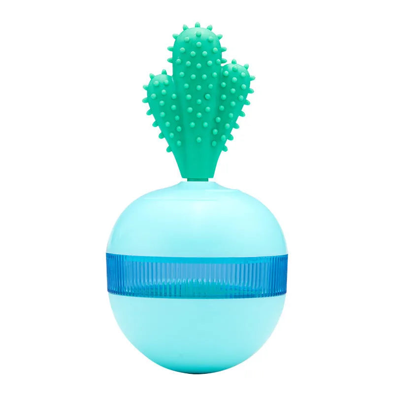 Blue and green durable rubber treat dispensing ball for medium large dogs with tumbler design