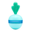 Blue and green durable rubber treat dispensing ball for medium large dogs with tumbler design