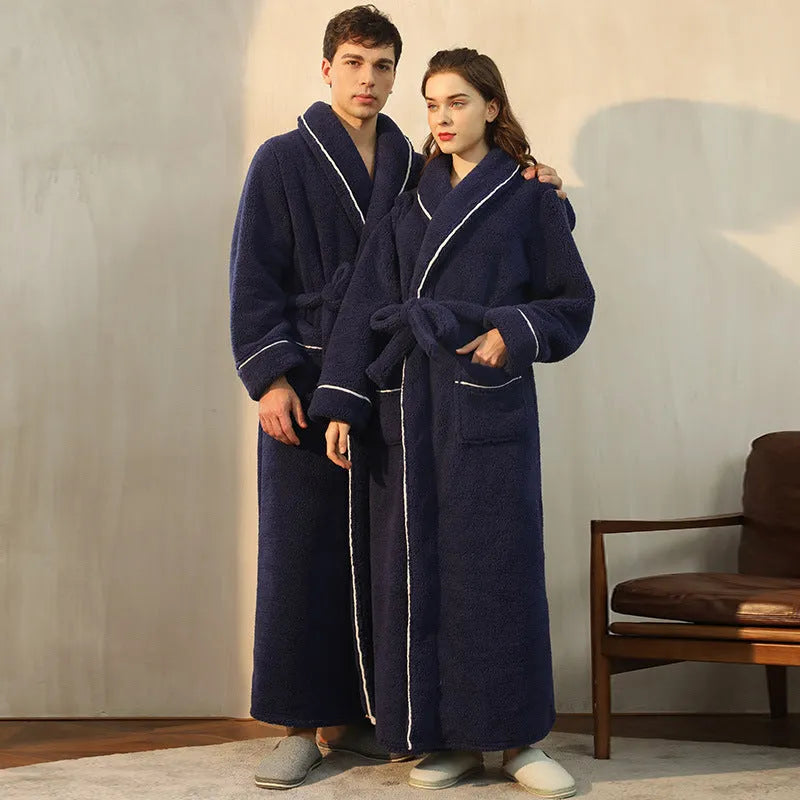 Plus size thickened flannel bathrobe for couples in winter with super thick 301-350 gsm fabric
