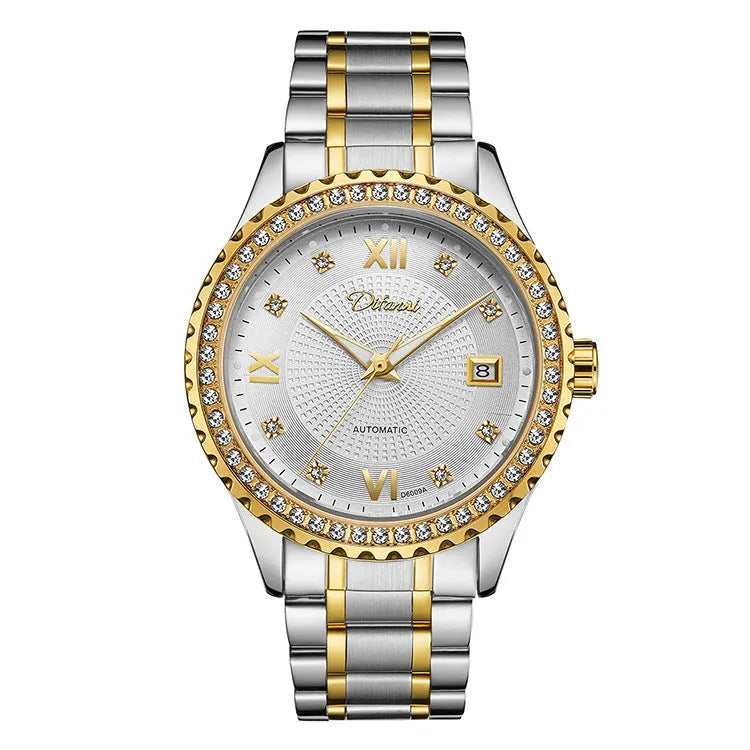 Fashionmonger men's automatic mechanical watch with silver case and white dial on a wrist.