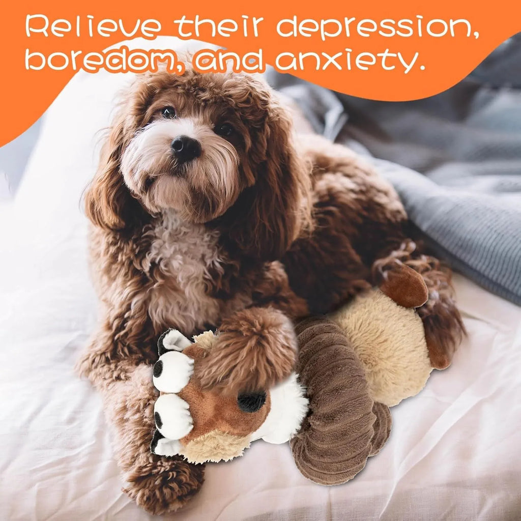 Brown plush dog toy with squeaker and crinkle sounds for small medium large dogs