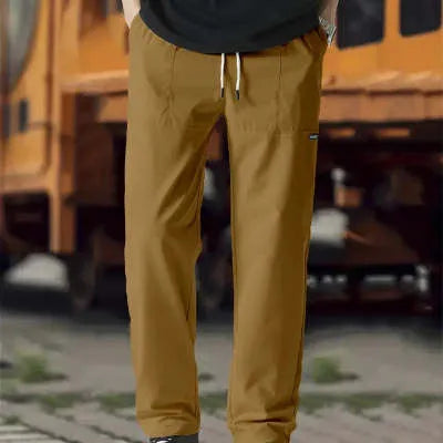 Men's polyester trousers in multiple colours including light grey, dark green, black for spring and autumn wear